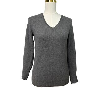 Only Mine 2 Ply 100% Cashmere V Neck Sweater Women's Small Gray